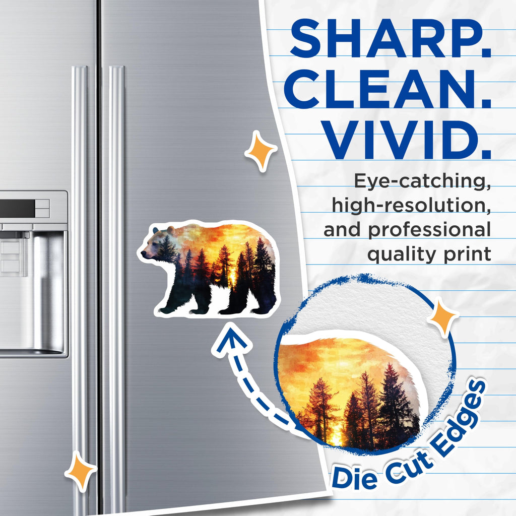 (2 Pack) Bear Silhouette Magnets - Forest Sunset Art - Nature Lover Decor Magnets - 5" On Longest Side - Premium Magnet - for Cars, Refrigerators, Toolboxes, Lockers - Made in USA - MAG16438