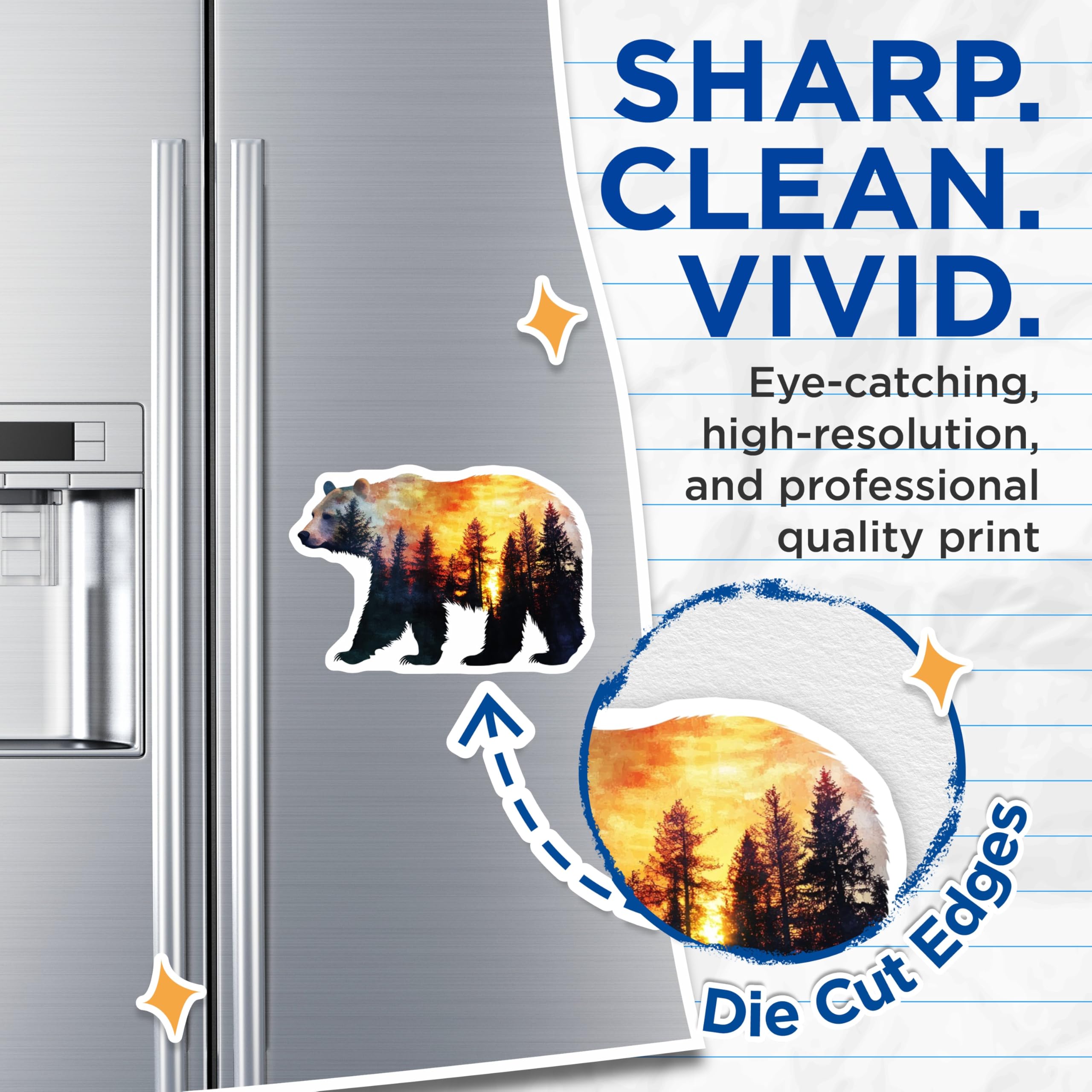 (2 Pack) Bear Silhouette Magnets - Forest Sunset Art - Nature Lover Decor Magnets - 5" On Longest Side - Premium Magnet - for Cars, Refrigerators, Toolboxes, Lockers - Made in USA - MAG16438