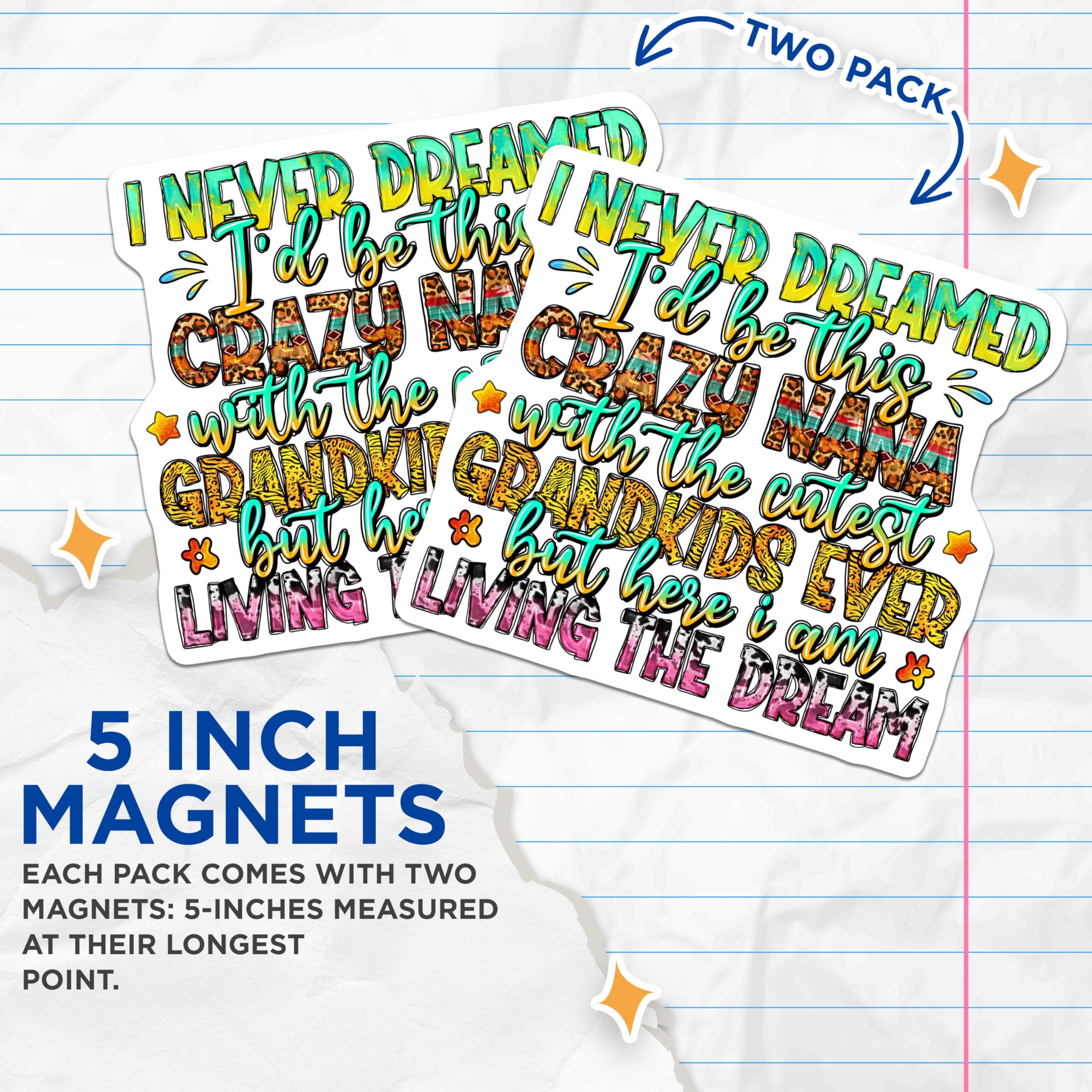 (2 Pack) Crazy Nana Magnets - Cutest Grandkids Ever Quote - Grandma Life Decor - Funny Saying - Family Love - 5 Inches On Longest Side - Thick Durable Magnet - Made in USA - MAG24501