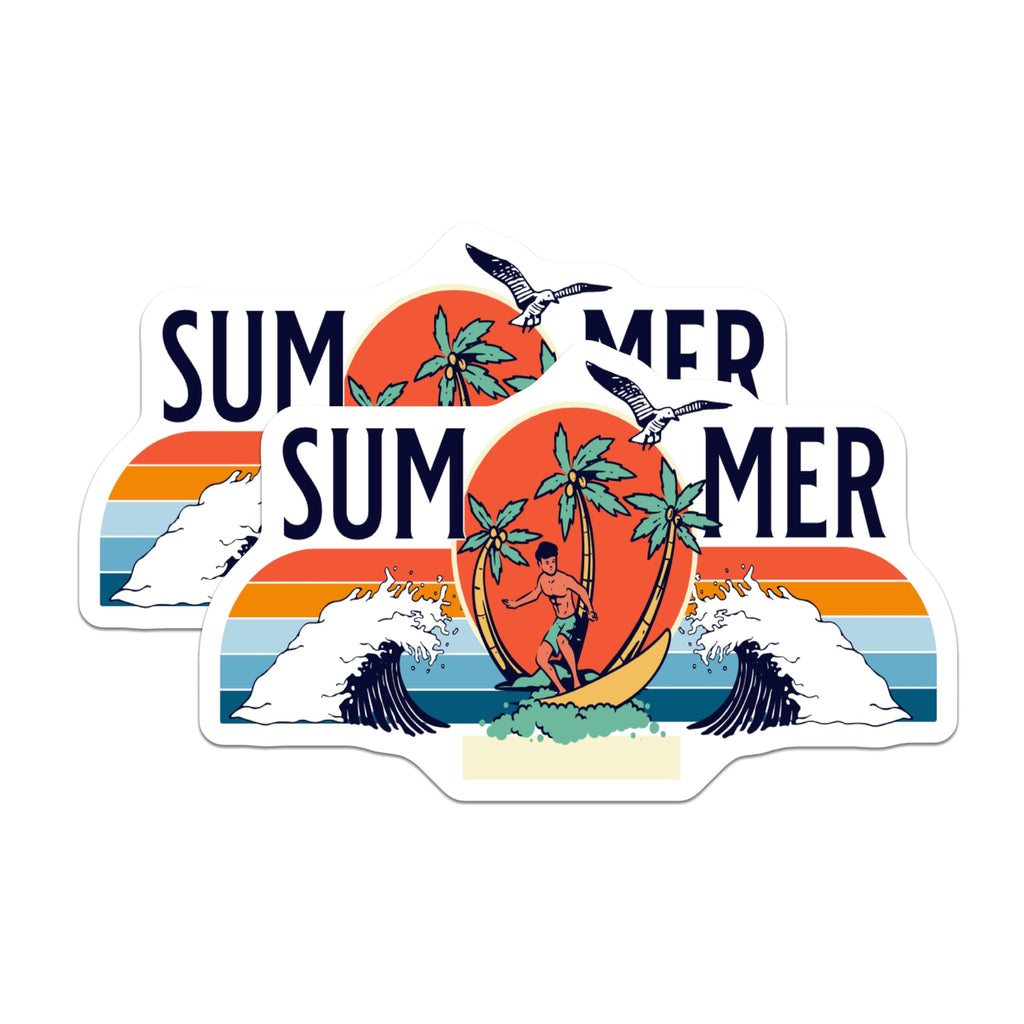(2 Pack) Summer Surfing Magnets - Beach Scene Magnets - Tropical Palm Tree Fridge Magnets - 5" On Longest Side - Premium Magnet - for Cars, Refrigerators, Toolboxes, Lockers - Made in USA - MAG18683