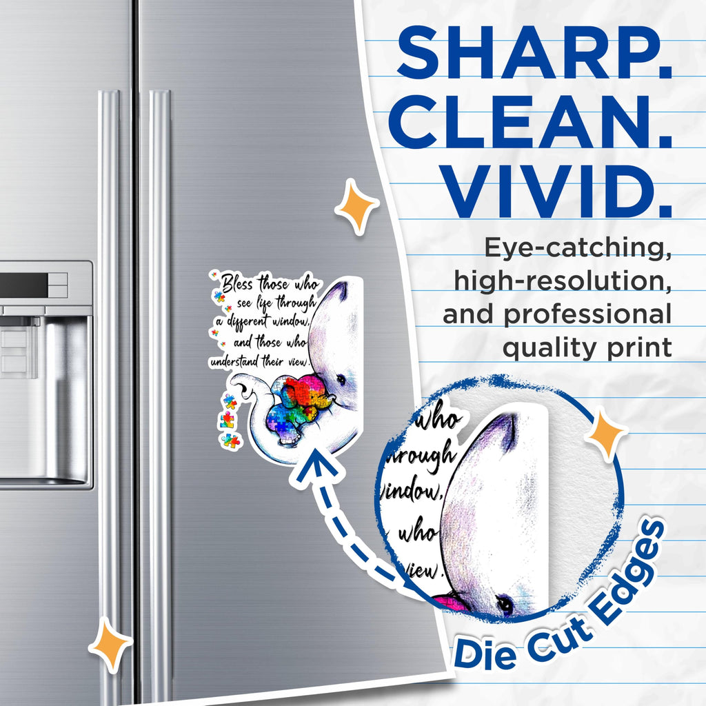 (2 Pack) Inspirational Magnets - Autism Awareness Magnets - Elephant and Puzzle Magnets- 5" On Longest Side - for Fridges, Toolboxes, Cars - Made in USA - MAG2572