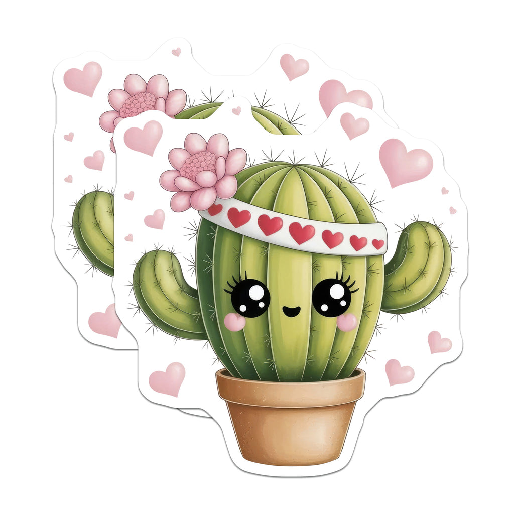 (2 Pack) Kawaii Cactus Magnets - Cute Succulent Fridge Decor - Happy Plant Lover Locker Magnet - Pink Hearts Valentine's Day - 5 Inches On Longest Side - Thick Durable Magnet - Made in USA - MAG36075