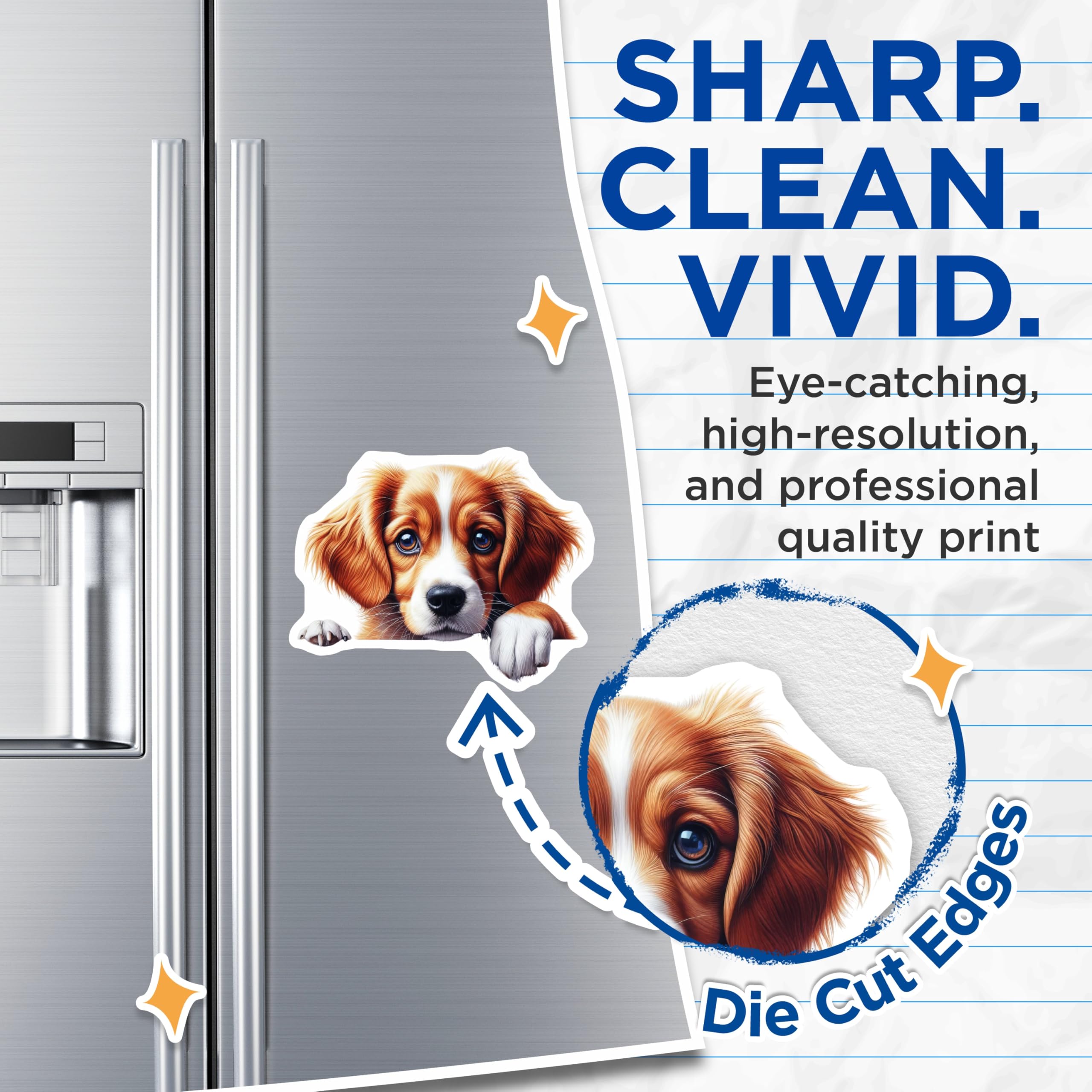 (2 Pack) Cute Puppy Dog Magnets - Adorable Pet Art - Fridge or Locker Decorations - 5" On Longest Side - Premium Magnet - for Cars, Refrigerators, Toolboxes, Lockers - Made in USA - MAG15887