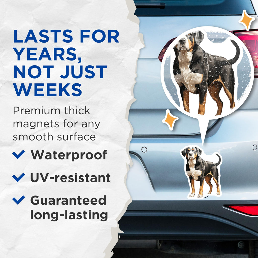 (2 Pack) Greater Swiss Mountain Dog Magnets - Swissy Pet Lover Decor - Large Breed Dog Mom Dad Home Accessory - 5 Inches On Longest Side - Thick Durable Magnet - Made in USA - MAG28729