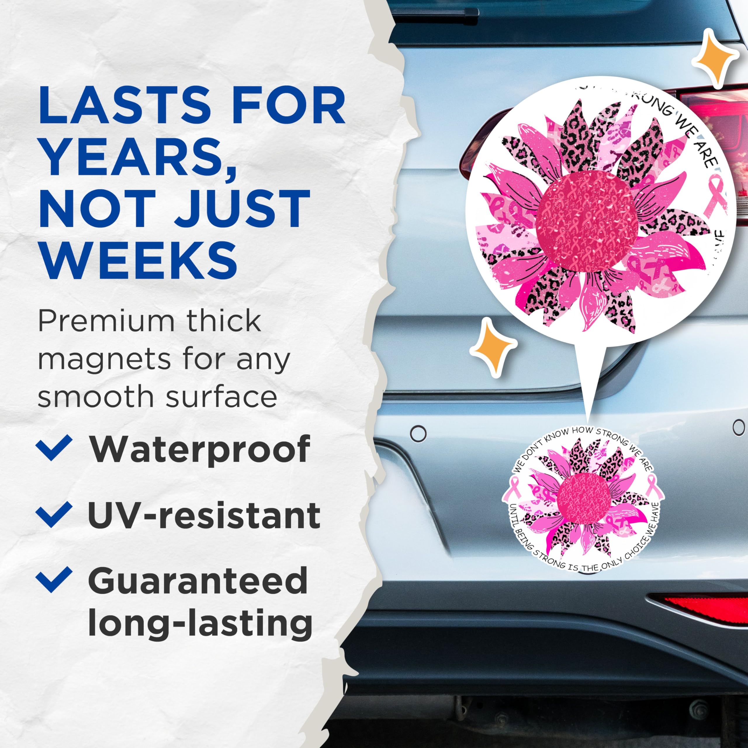 (2 Pack) Inspirational Quote Magnets - Motivational Sunflower Magnets - Encouraging Breast Cancer Awareness Magnets- 5" On Longest Side - for Fridges, Toolboxes, Cars - Made in USA - MAG2589