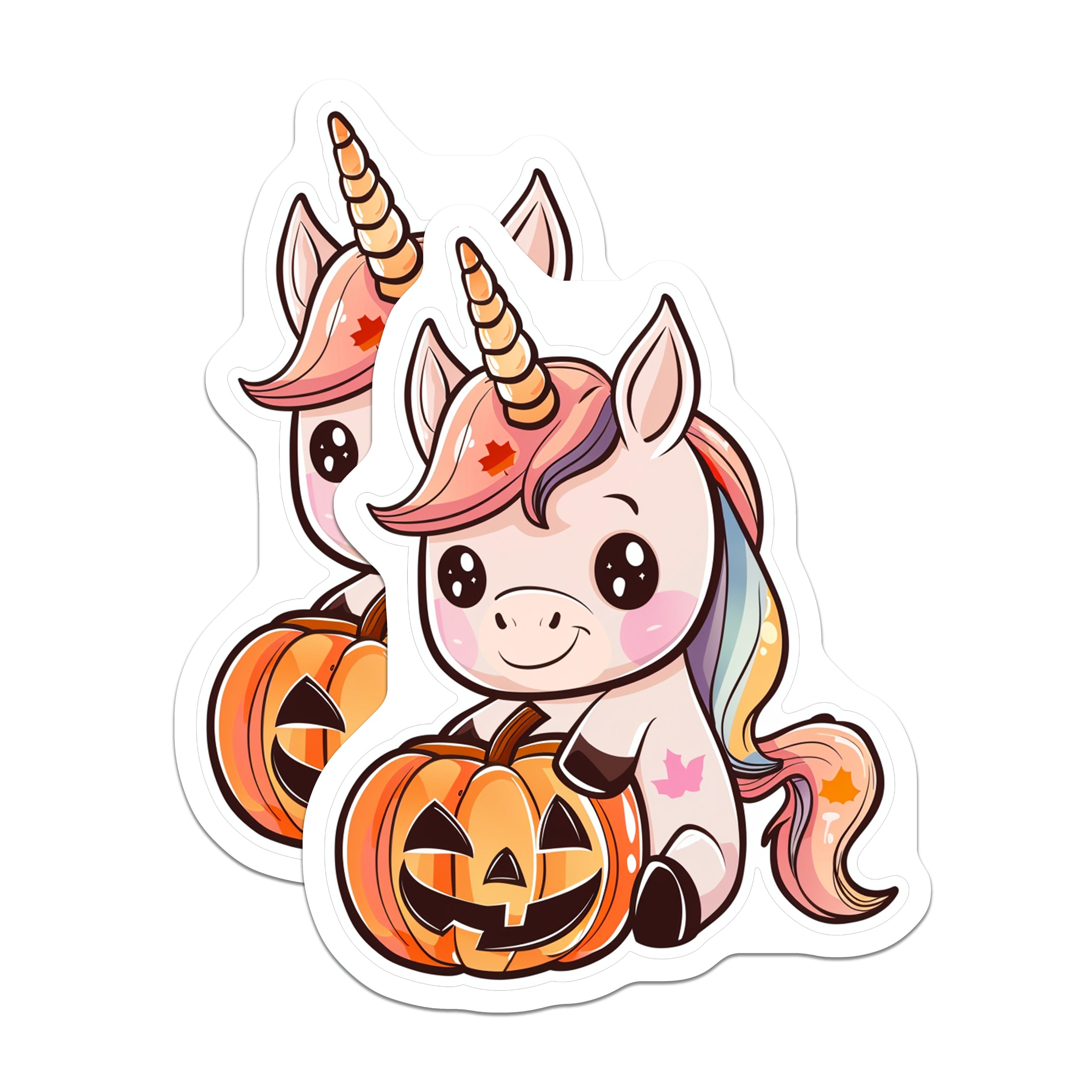 (2 Pack) Kawaii Unicorn Magnets - Halloween Pumpkin Decor - Cute Fall Fantasy Refrigerator Accessory for Kids - 5 Inches On Longest Side - Thick Durable Magnet - Made in USA - MAG36305