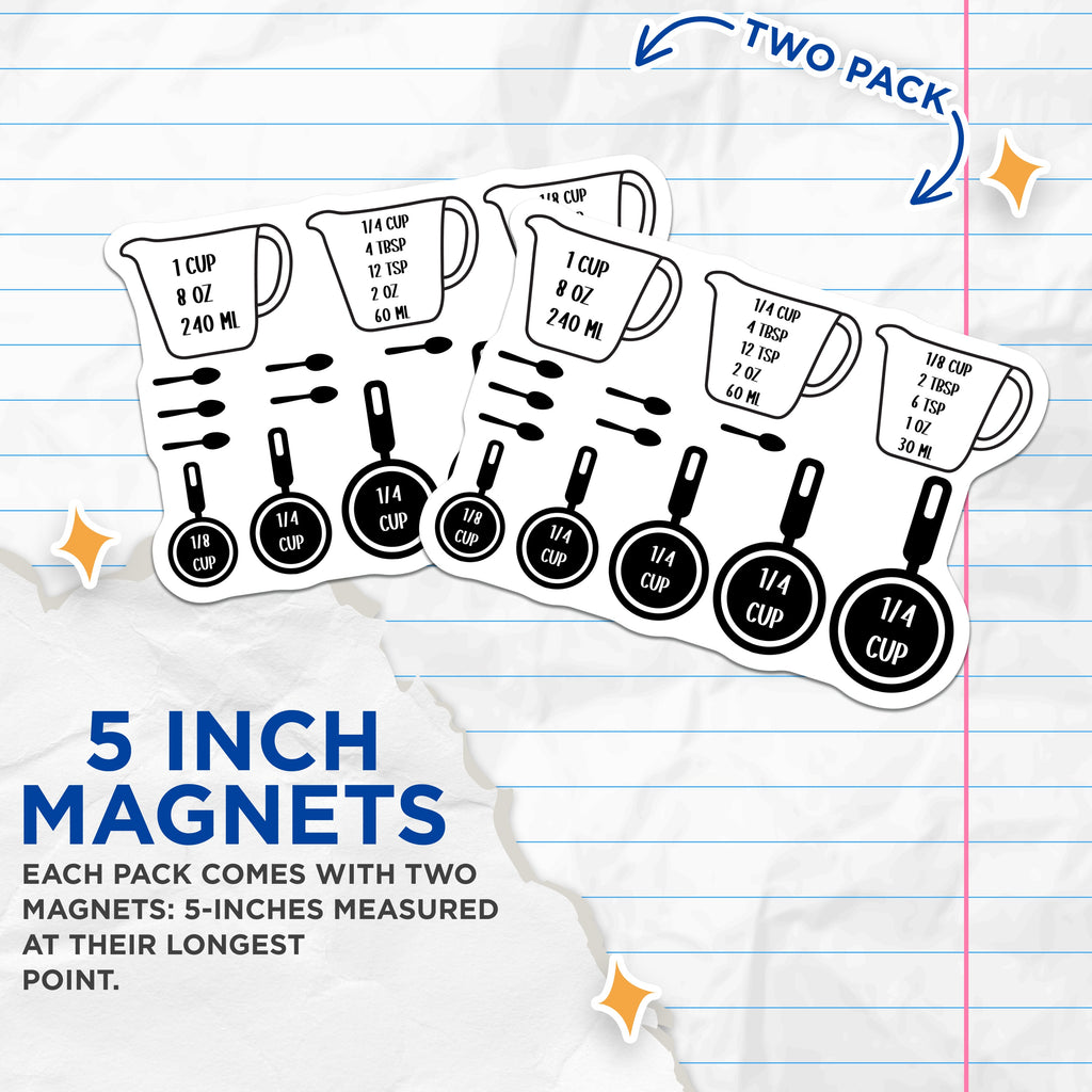 (2 Pack) Kitchen Measurement Conversion Magnets - Baking Chart Metric Guide - Refrigerator Cooking Tool - 5 Inches On Longest Side - Thick Durable Magnet - Made in USA - MAG38891