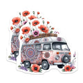 (2 Pack) Boho Flower Van Magnets Magnets - Retro Camper Van Decoration - Hippie Style Floral Van Art - 5" On Longest Side - Made in USA - Sticks to Refrigerators & Metal Surfaces - MAG8880
