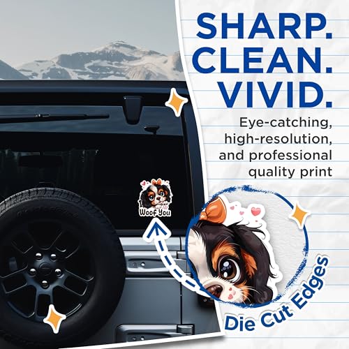 (2 Packs) I Woof You Cute Dog Stickers - Dog Mom Dog Dad Decals - 5 Inches On Longest Side - Premium Vinyl Decal - Sticks to Any Smooth Flat Surface - Made in USA - BMCS2339