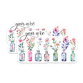 (2 Pack) Inspirational Flower Vase Stickers - Motivational Quotes - Positive Affirmations - 5" On Longest Side - Sticks to Smooth Flat Surfaces - Made in USA - BMCS8586