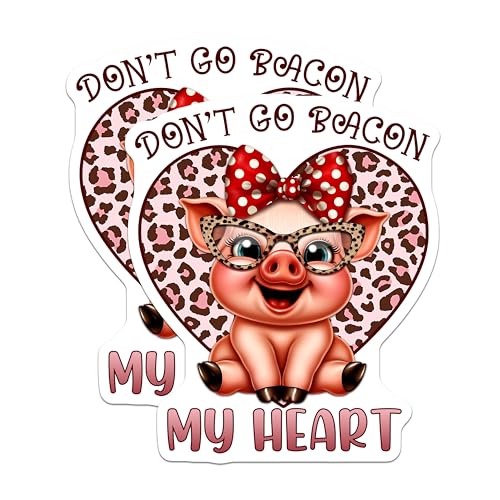 (2 Pack) Don't Go Bacon My Heart Stickers - Cute Pig - Funny Animal - 5" On Longest Side - Sticks to Smooth Flat Surfaces - Made in USA - BMCS7938