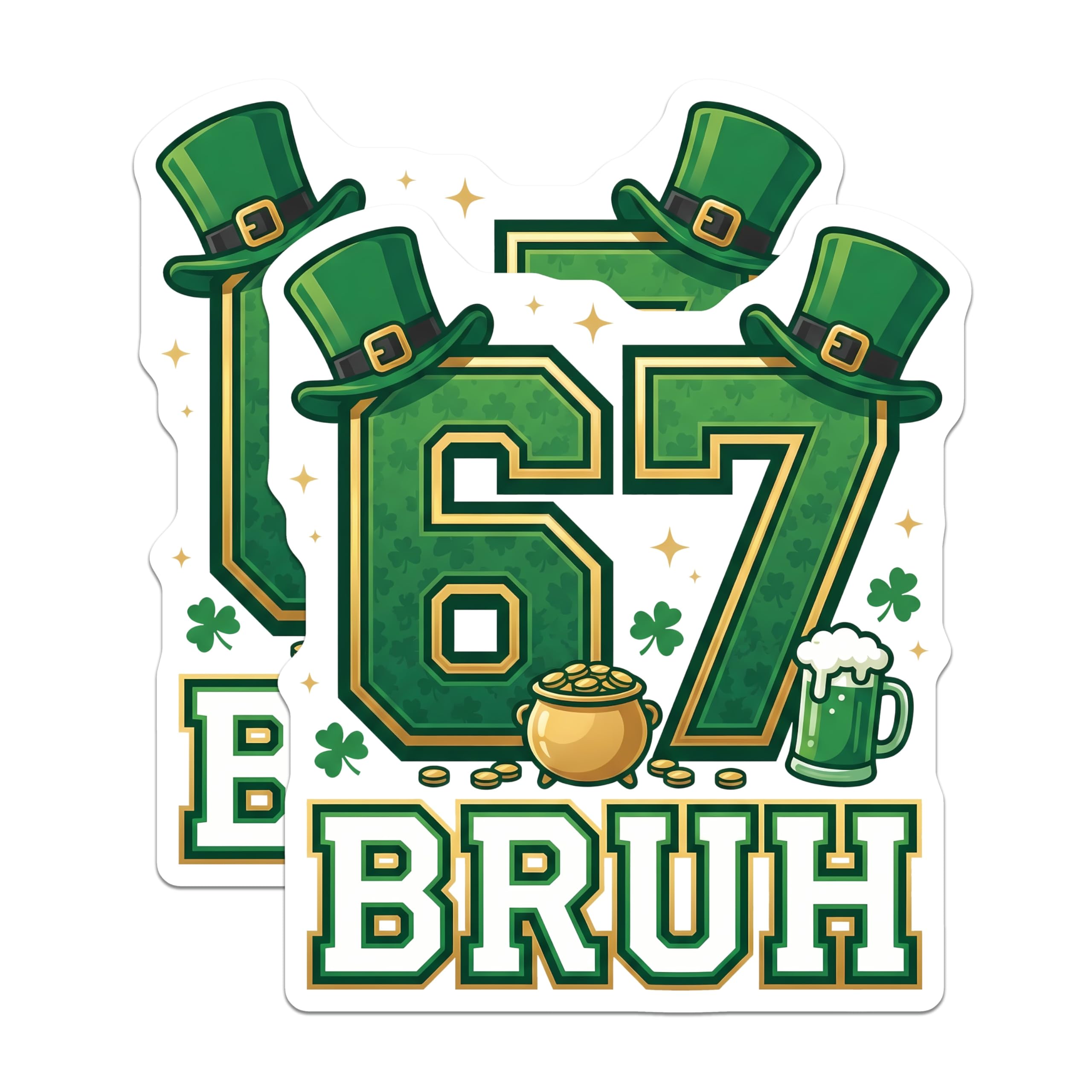 (2 Pack) Bruh St Patricks Day Stickers - Irish Lucky Clover - St Paddys Day Stickers- 5" On Longest Side - Sticks to Smooth Flat Surfaces - Made in USA - BMCS16949