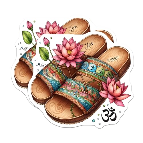 (2 Pack) Meditation Sandals Stickers - Colorful Mandala Art - Yoga Zen Design - 5" On Longest Side - Sticks to Smooth Flat Surfaces - Made in USA - BMCS8879