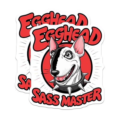 (2 Pack) Funny Dog Stickers - Egghead Sass Master - Bull Terrier Cartoon Decals - 5" On Longest Side - Sticks to Smooth Flat Surfaces - Made in USA - BMCS8533
