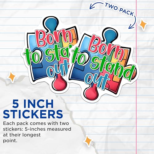 (2 Pack) Born to Stand Out Stickers - Inspirational Puzzle Piece Stickers - Motivational Quote Stickers - 5" On Longest Side - Sticks to Any Smooth Flat Surface - Made in USA - BMCS3198