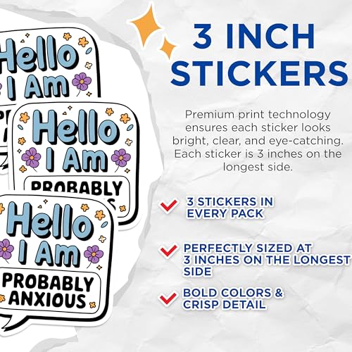 (3 Pack) Anxious Decals - Anxiety Awareness - Laptop Decals - 3 Inches On Longest Side - Easy Peel & Apply - Made in USA - 3MCS2486