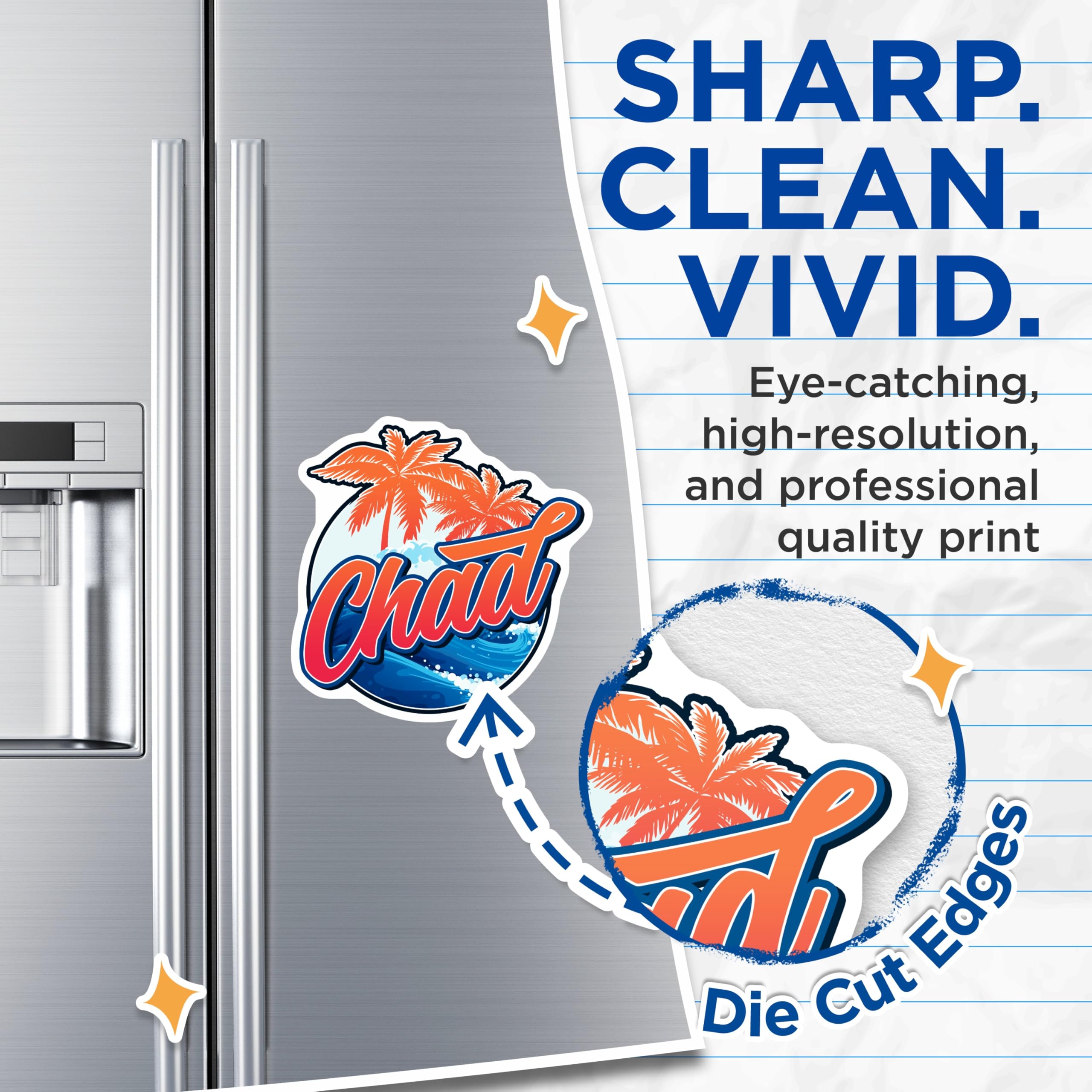 (2 Pack) Chad Name Magnets - Tropical Palm Trees Ocean Wave Decor - Personalized Summer Beach Fridge Accessory - 5 Inches On Longest Side - Thick Durable Magnet - Made in USA - MAG19452