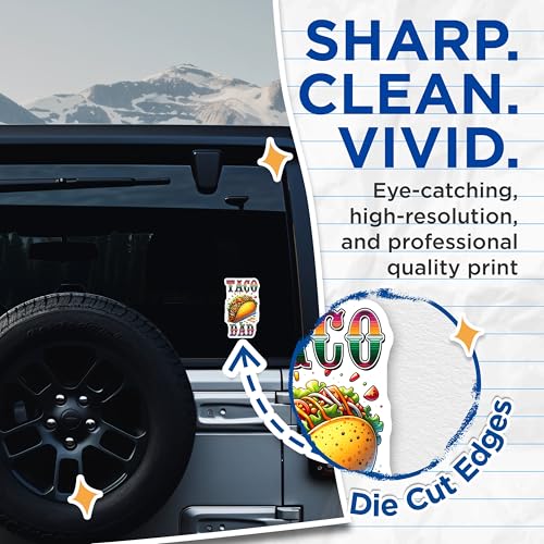 (2 Pack) Taco Dad Stickers - Funny Food - Mexican Food Lover - 5" On Longest Side - Sticks to Smooth Flat Surfaces - Made in USA - BMCS8226