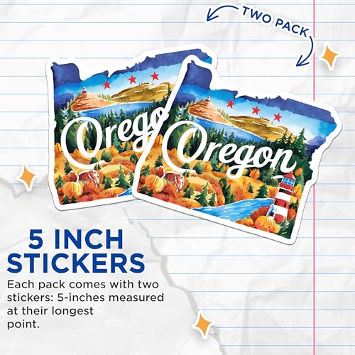 (2 Pack) Oregon Adventure Stickers - Oregon State - Nature Travel - 5" On Longest Side - Sticks to Smooth Flat Surfaces - Made in USA - BMCS6268