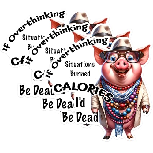 (3 Pack) Overthinking Pig Decals - Funny Pig Sticker - Pig Laptop Decal - 3 Inches On Longest Side - Easy Peel & Apply - Made in USA - 3MCS1716