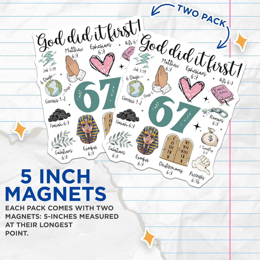 (2 Pack) God Did It First Magnets - Religious Verse Magnet Set - Bible Verse Fridge Decor - 5" On Longest Side - Premium Magnet - for Cars, Refrigerators, Toolboxes, Lockers - Made in USA - MAG16406
