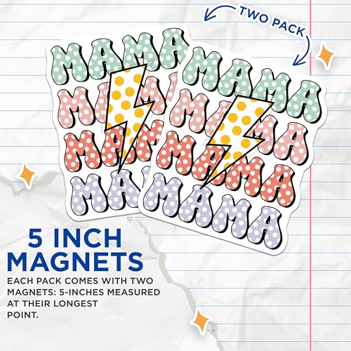 (2 Pack) Mama Magnets - Polka Dot Decor - Bold Lightning Bolt - 5" On Longest Side - for Cars, Fridges, Toolboxes - Made in USA - MAG7705