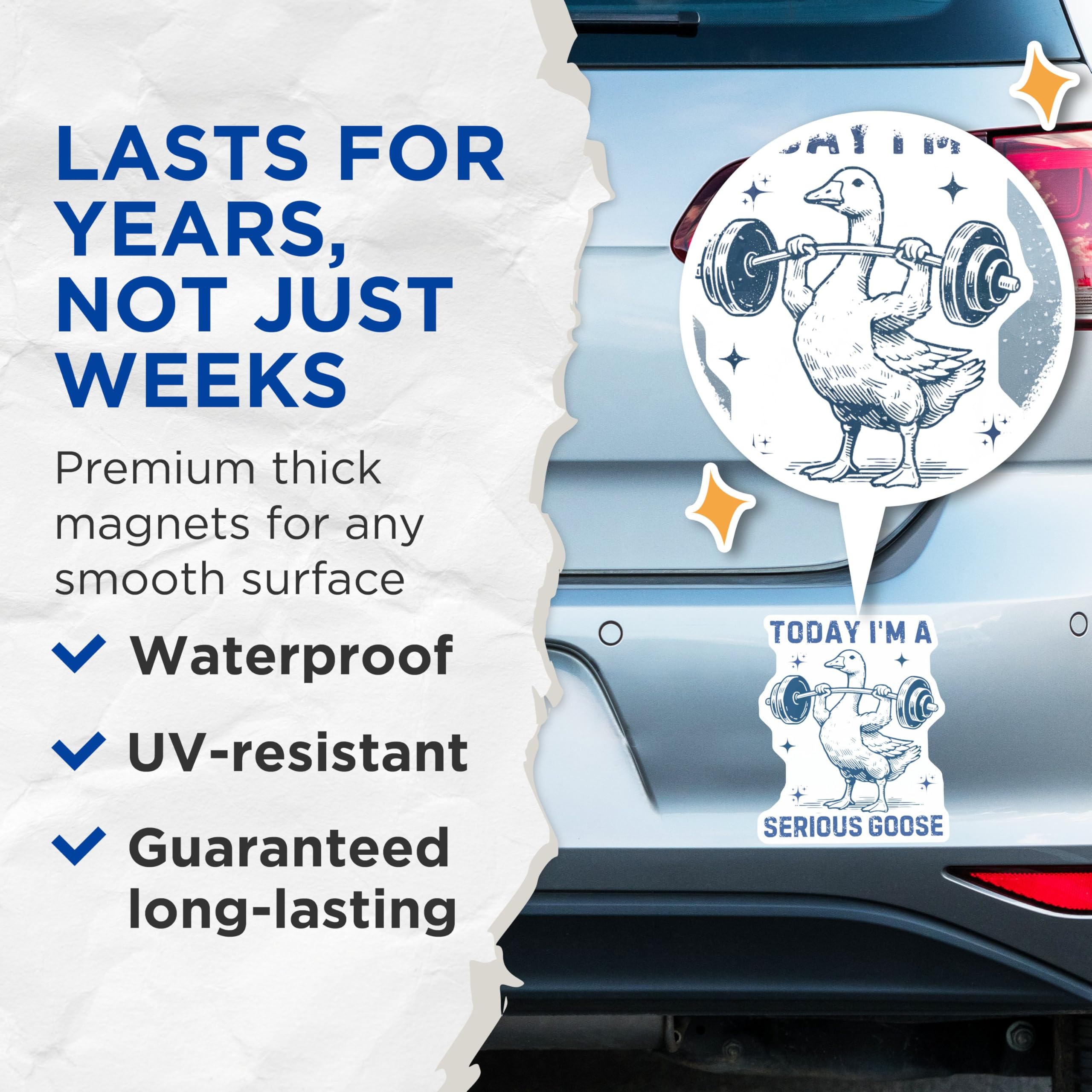 (2 Pack) Serious Goose Magnets - Motivational Goose - Heavy Lifter - Funny Animal Magnets - 5" On Longest Side - for Cars, Fridges, Toolboxes - Made in USA - MAG4494