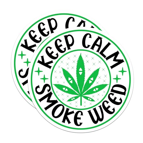 (2 Pack) Keep Calm Smoke Weed Magnets Magnets - Cannabis Decor - Marijuana Leaf Magnetic Sticker - 5" On Longest Side - Made in USA - Sticks to Refrigerators & Metal Surfaces - MAG8936