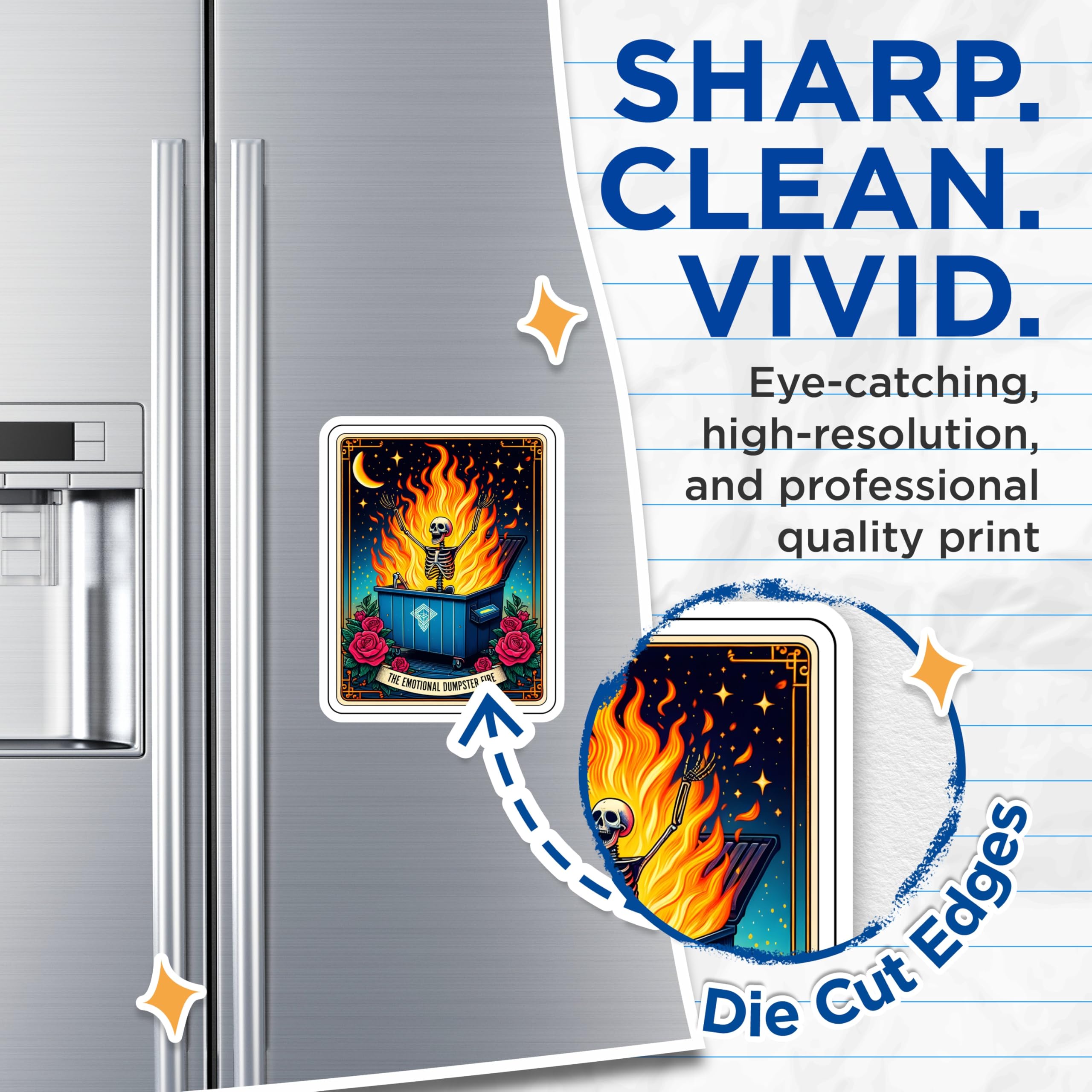 (2 Pack) Emotional Dumpster Fire Magnets - Mental Health Humor - Sarcastic Burnout Art - 5 Inches On Longest Side - Thick Durable Magnet - Made in USA - MAG28053