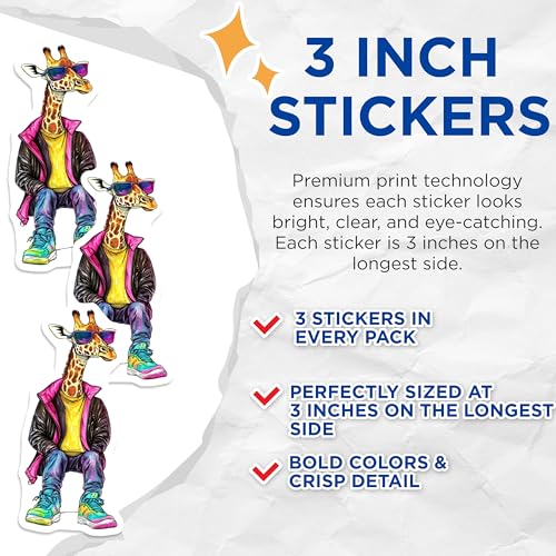 (3 Pack) Giraffe in Clothes Decals - Cool Animal Decal - Laptop Decal - 3 Inches On Longest Side - Easy Peel & Apply - Made in USA - 3MCS8263