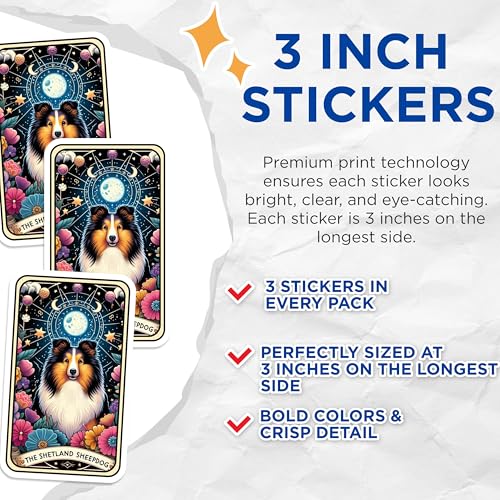 (3 Pack) Shetland Sheepdog Decals - Dog Breed Stickers - Floral Laptop Decals - 3 Inches On Longest Side - Easy Peel & Apply - Made in USA - 3MCS4073