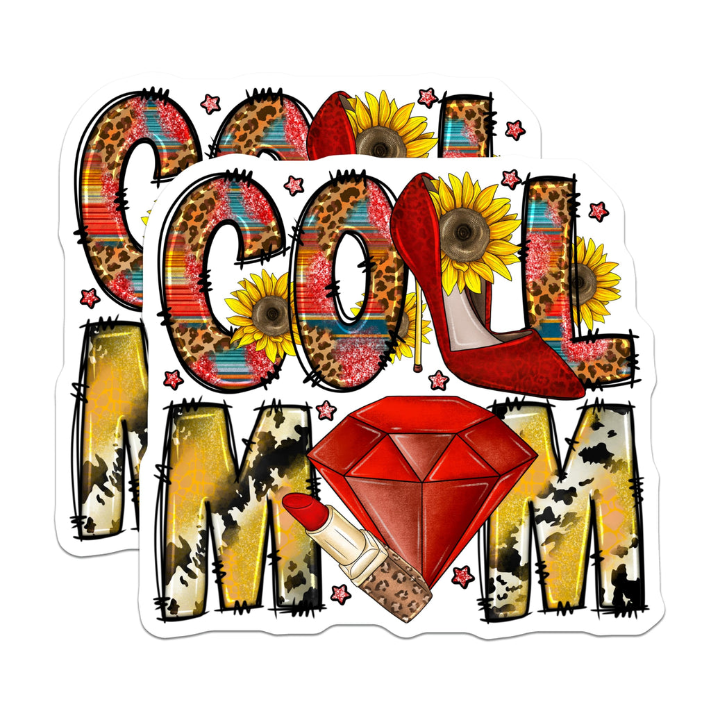 (2 Pack) Cool Mom Magnets - Western Leopard Print Boho - Sassy Mama Fridge Decor - Sunflower Cow Accents - 5 Inches On Longest Side - Thick Durable Magnet - Made in USA - MAG25283