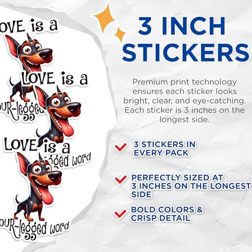 (3 Pack) Rottweiler Dog Decals - Love Four Legged Word - Funny Dog Decal - 3 Inches On Longest Side - Easy Peel & Apply - Made in USA - 3MCS1610