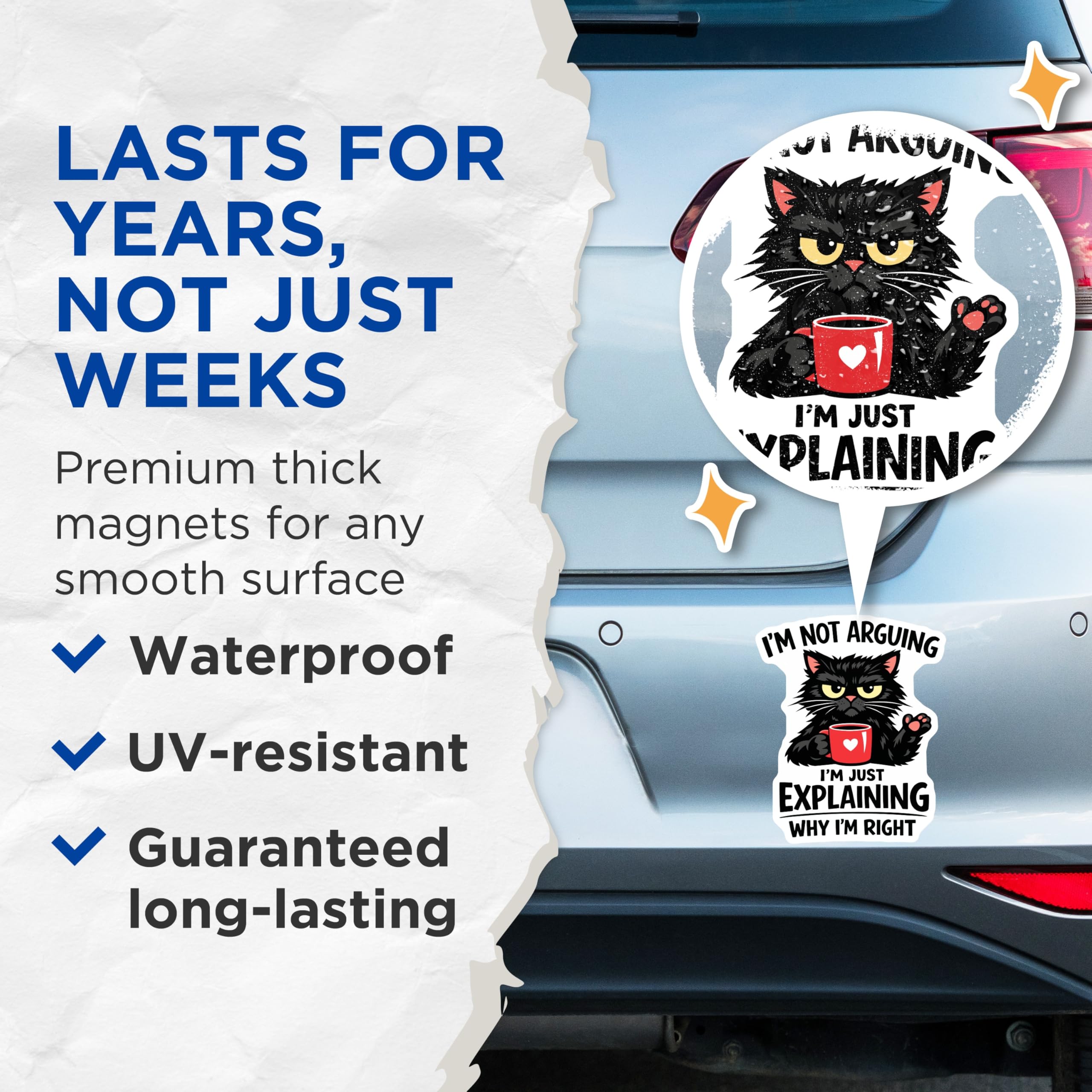 (2 Pack) Grumpy Cat Magnets - Sarcastic Quote Feline - Funny Cat Lover Refrigerator Decor - Black Cat Art - 5 Inches On Longest Side - Thick Durable Magnet - Made in USA - MAG22980