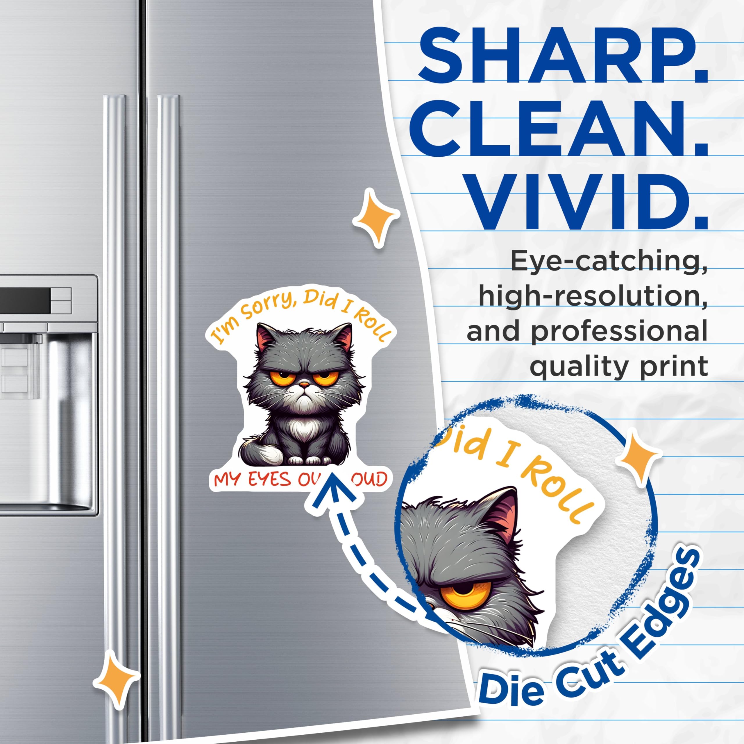 (2 Pack) Funny Cat Reaction Magnets - I'm Sorry Did I Roll My Eyes Out Loud - Cute Sarcastic Cat Humor Decoration - 5" On Longest Side - for Cars, Fridges, Toolboxes - Made in USA - MAG7341