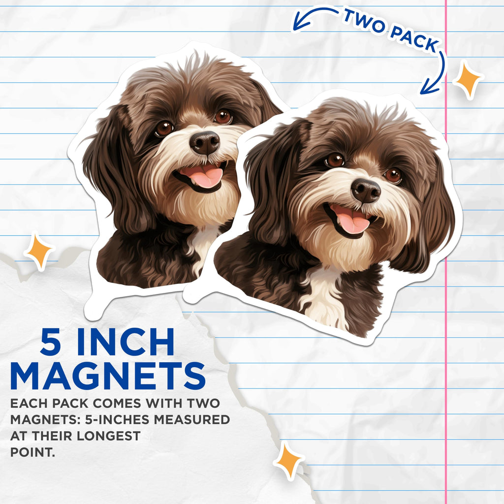(2 Pack) Cute Fluffy Dog Magnets - Pet Portrait Illustration - Dog Mom Kitchen Decor - 5 Inches On Longest Side - Thick Durable Magnet - Made in USA - MAG26879