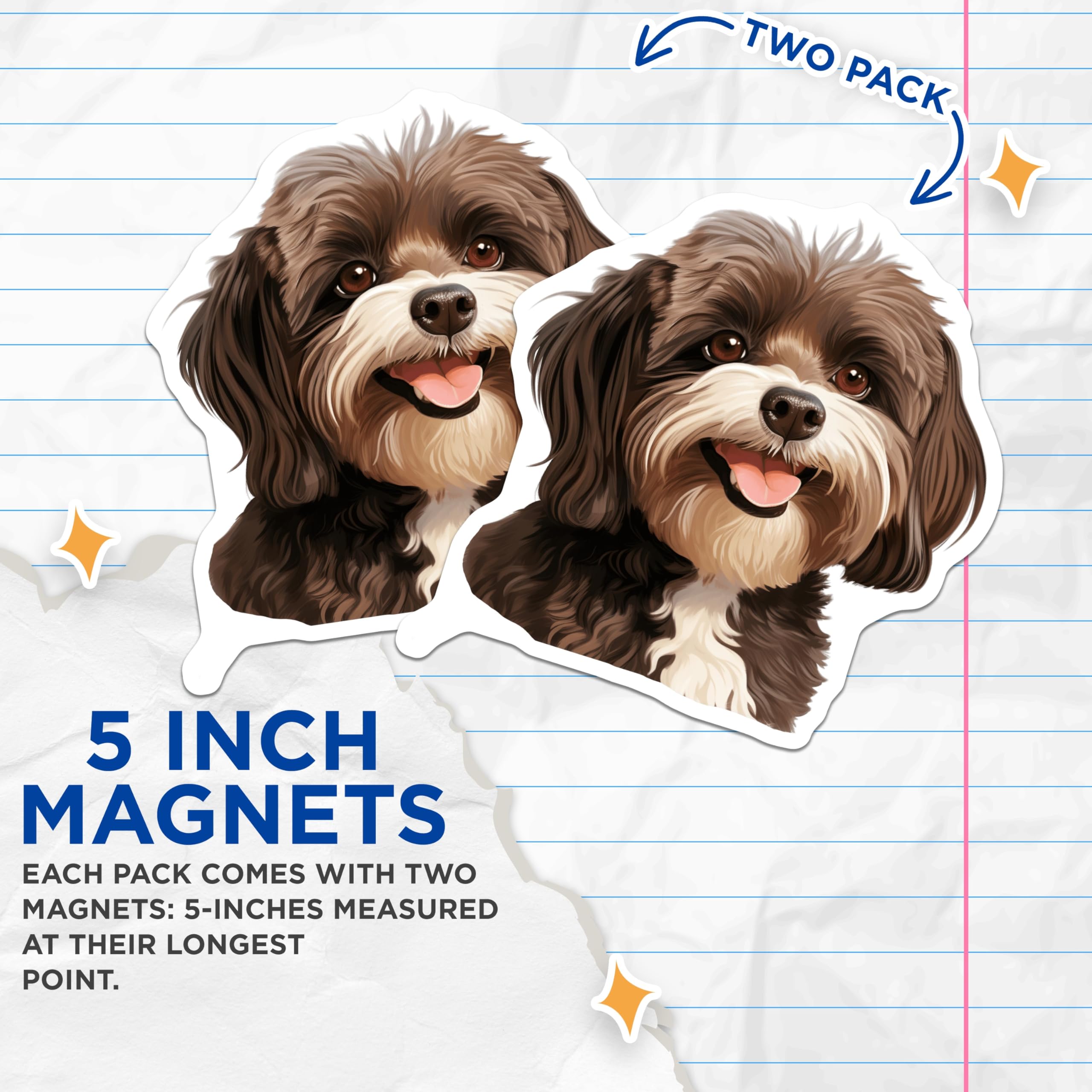(2 Pack) Cute Fluffy Dog Magnets - Pet Portrait Illustration - Dog Mom Kitchen Decor - 5 Inches On Longest Side - Thick Durable Magnet - Made in USA - MAG26879