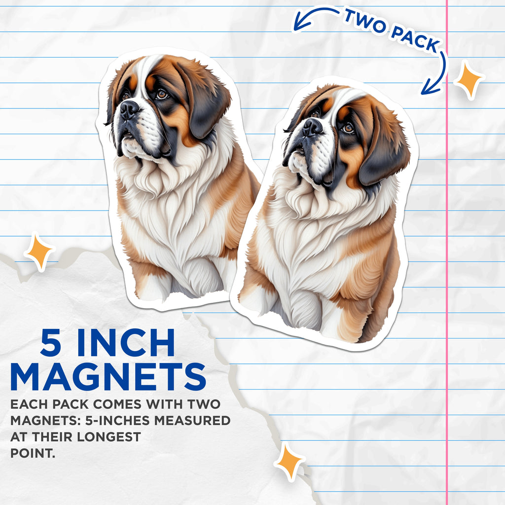 (2 Pack) St Bernard Dog Magnets - Large Breed Pet Lover - Pet Parent Refrigerator Decor - 5 Inches On Longest Side - Thick Durable Magnet - Made in USA - MAG37948