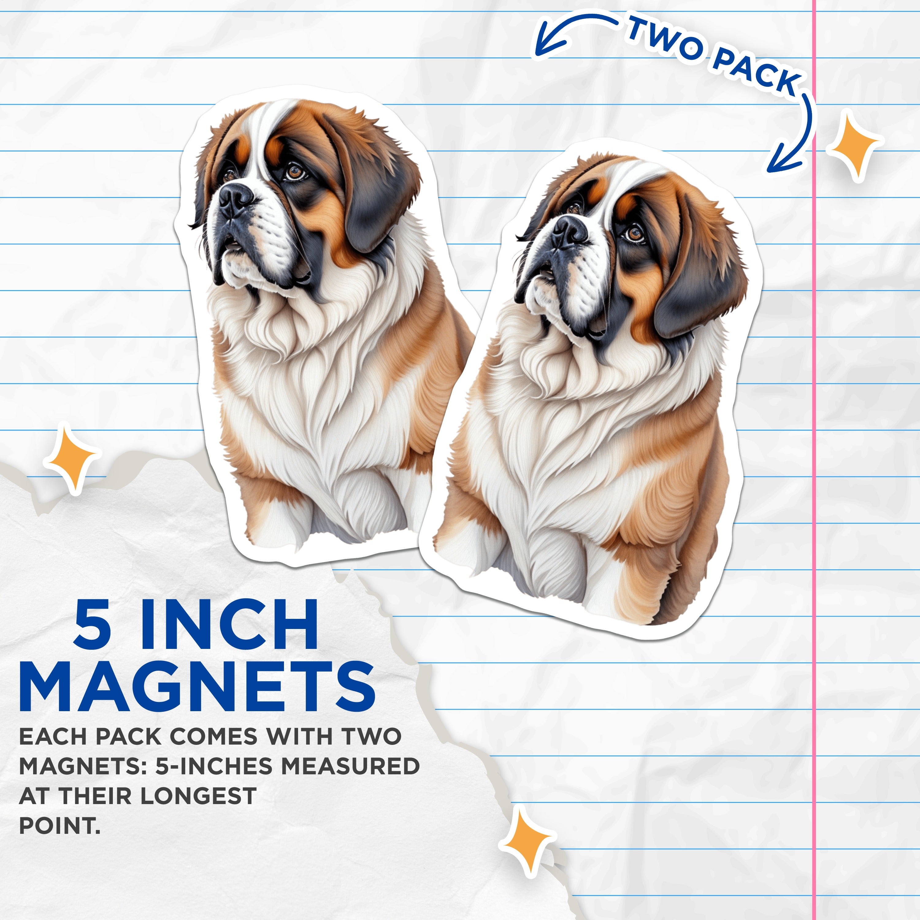 (2 Pack) St Bernard Dog Magnets - Large Breed Pet Lover - Pet Parent Refrigerator Decor - 5 Inches On Longest Side - Thick Durable Magnet - Made in USA - MAG37948
