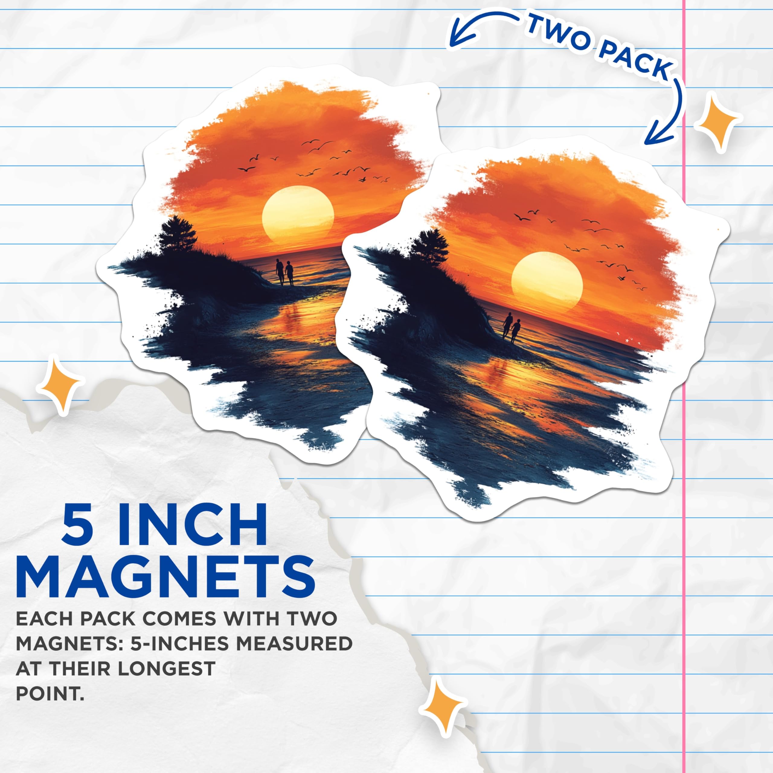 (2 Pack) Sunset Beach Magnets - Couple Silhouette - Coastal Art Decor - 5 Inches On Longest Side - Thick Durable Magnet - Made in USA - MAG24704