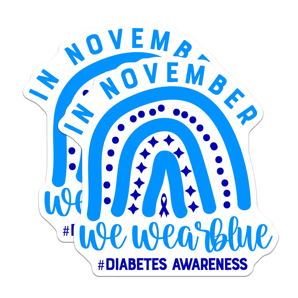 (2 Pack) Diabetes Awareness Magnets - in November We Wear Blue - Blue Ribbon Support Fridge Decor Items - 5 Inches On Longest Side - Thick Durable Magnet - Made in USA - MAG38639