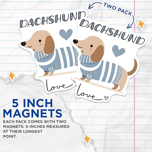 (2 Pack) Dachshund Love Magnets - Cute Dog Lover Magnet - Pet Owner Decor - 5" On Longest Side - for Cars, Fridges, Toolboxes - Made in USA - MAG7297