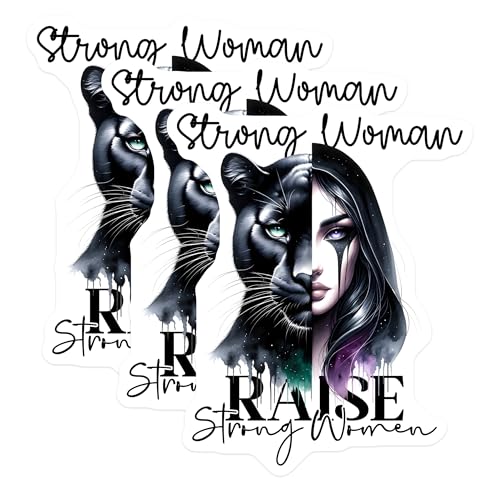 (3 Pack) Strong Woman Decals - Raise Strong Women - Panther Decals - 3 Inches On Longest Side - Easy Peel & Apply - Made in USA - 3MCS7996