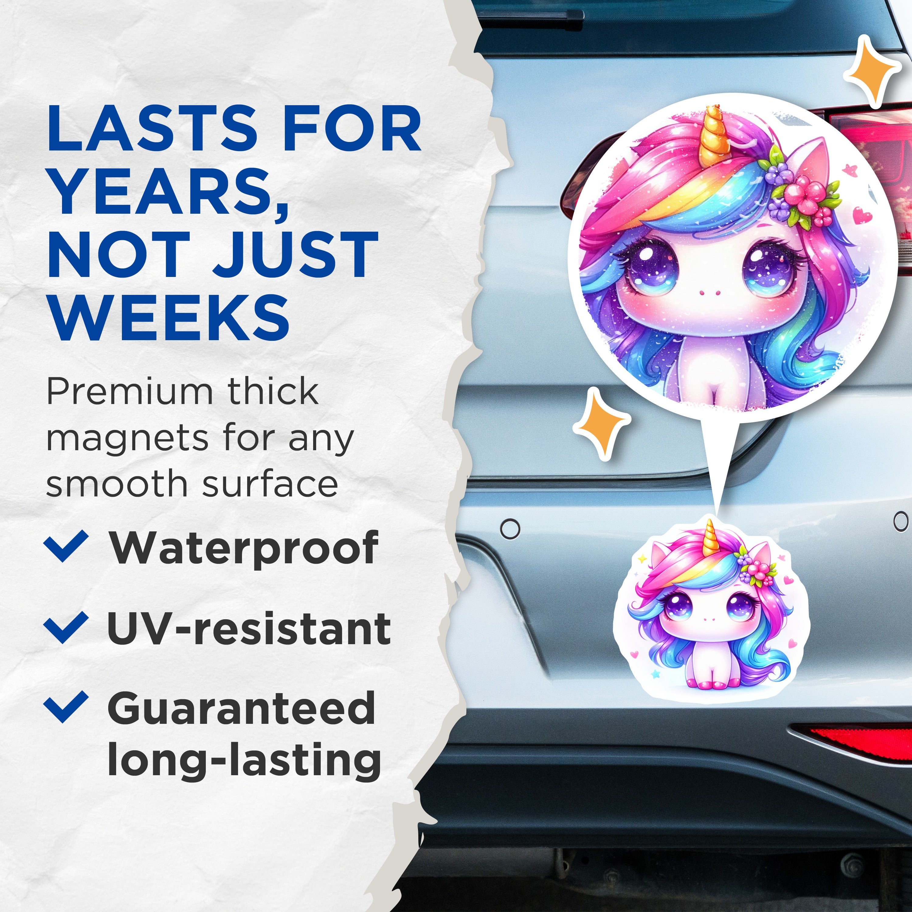 (2 Pack) Cute Unicorn Magnets - Rainbow Mane Fridge Decor - Fantasy Kawaii Art - 5 Inches On Longest Side - Thick Durable Magnet - Made in USA - MAG36515