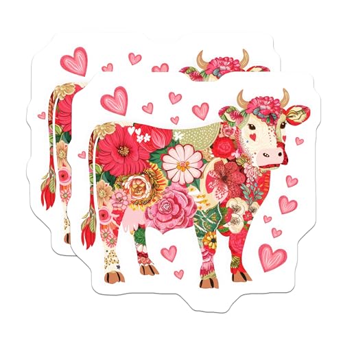 (2 Pack) Flower Cow Stickers - Floral Animal - 5" On Longest Side - Sticks to Smooth Flat Surfaces - Made in USA - BMCS5700
