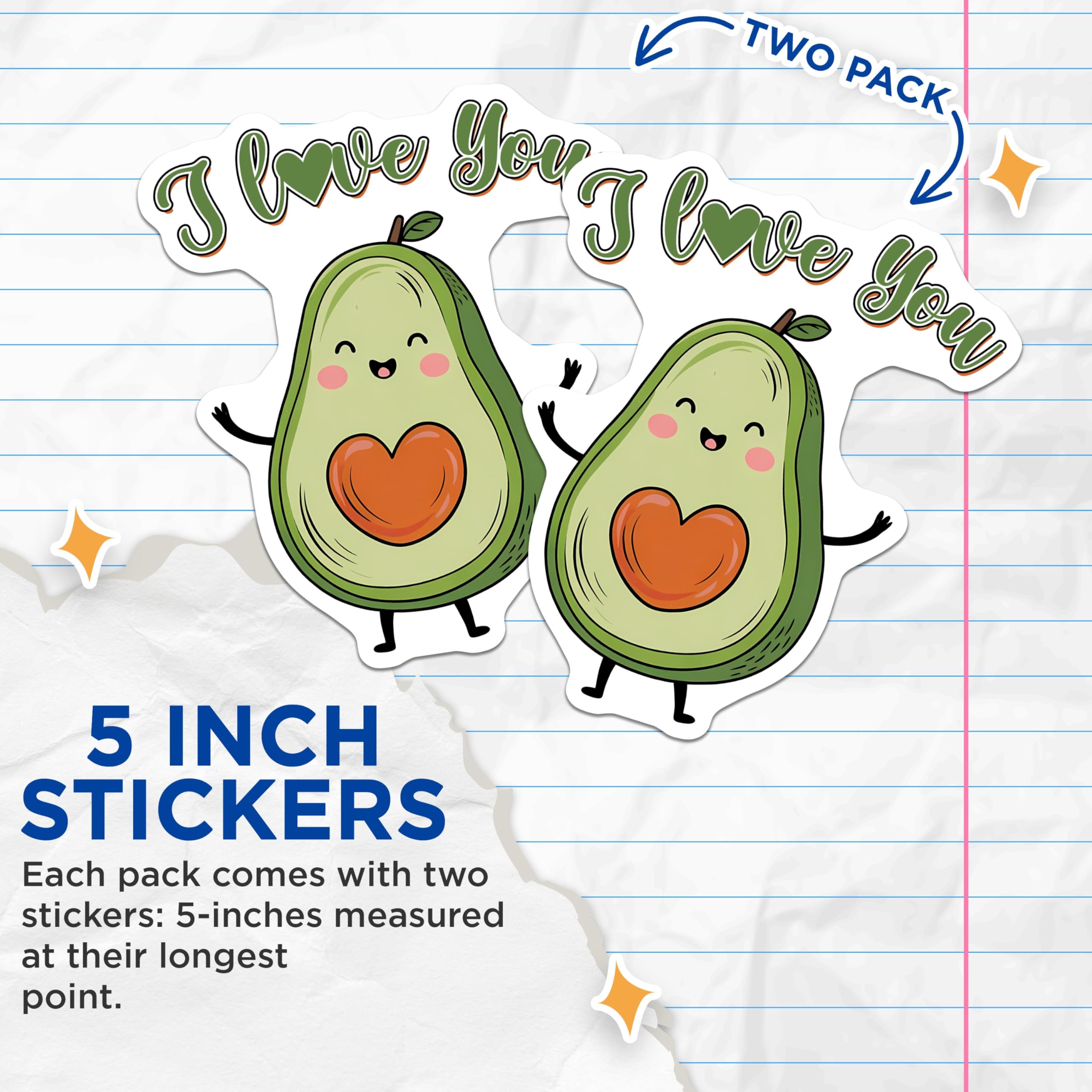 (2 Pack) I Love You Avocado Stickers - 5" On Longest Side - Sticks to Smooth Flat Surfaces - Made in USA - BMCS8379 - BMCS8379
