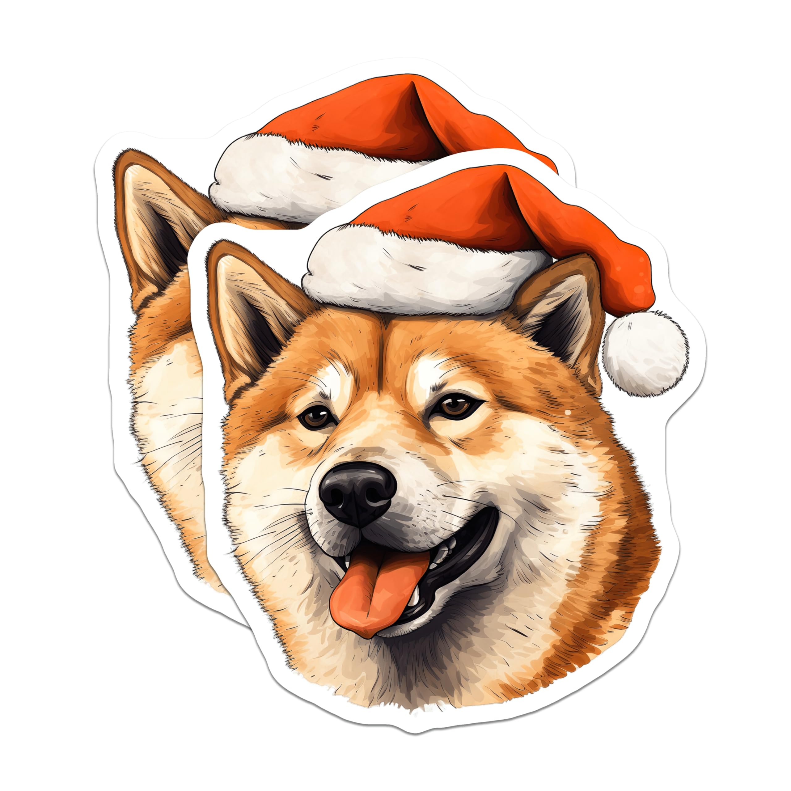 (2 Pack) Shiba Inu Christmas Magnets - Santa Hat Dog Magnets - Holiday Pet Decor - Cute Animal Fridge Magnets - 5 Inches On Longest Side - Thick Durable Magnet - Made in USA - MAG30545