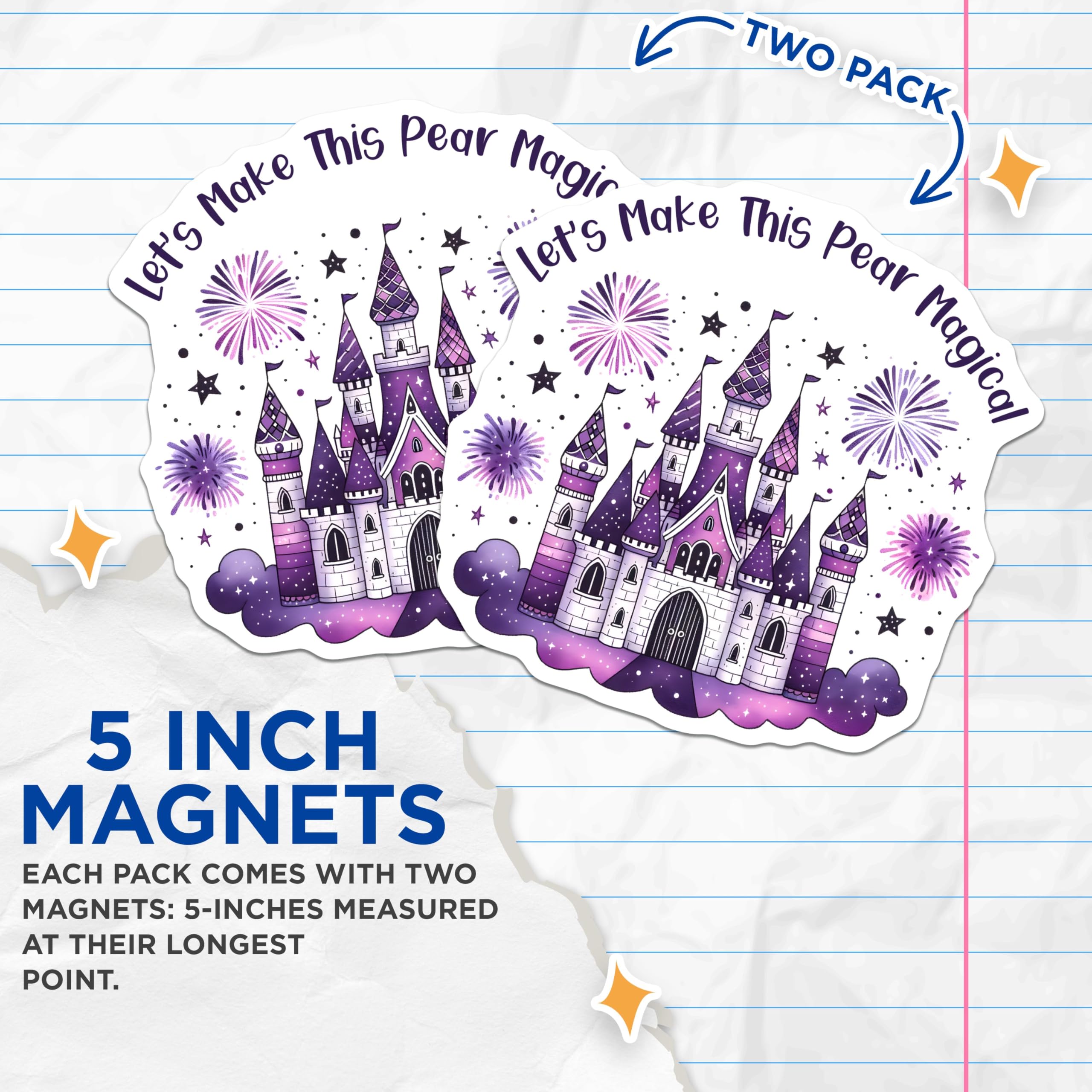(2 Pack) Let's Make This Pear Magical Magnets - Castle Theme - Fairy Tale Decor - 5" On Longest Side - for Cars, Fridges, Toolboxes - Made in USA - MAG8059