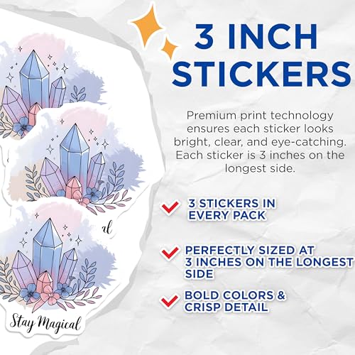 (3 Pack) Crystal Decals - Stay Magical Decal - Floral Decals- 3 Inches On Longest Side - Easy Peel & Apply - Made in USA - 3MCS5270