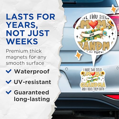(2 Pack) Mom and Grandma Magnets - Heart Sunflower Decor - Inspirational Mom Quote - 5" On Longest Side - for Cars, Fridges, Toolboxes - Made in USA - MAG8193